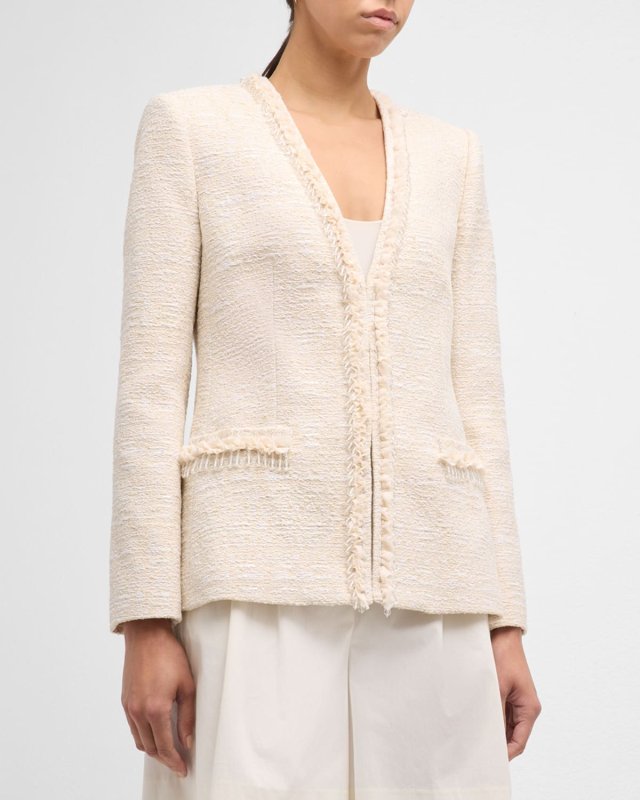 Jilly Beaded Ruffle-Trim Tweed Jacket